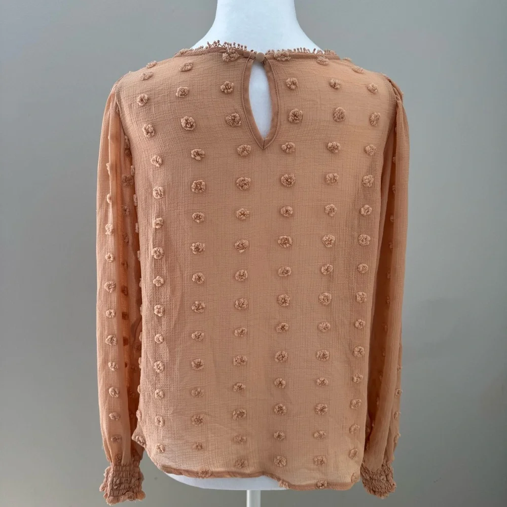 Blu Pepper Anthropologie chiffon crochet flowy boho top salmon neutral sheer - Picture 4 of 7